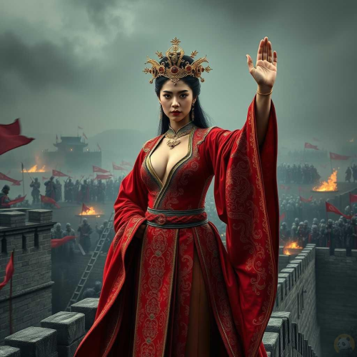 AI Generated Image: Powerful Empress Of Qing Kingdom Stands Atop An | imagens.app